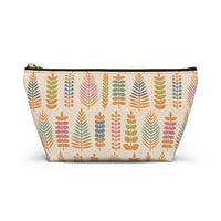 Stamped Leaves Accessory Pouch w T-bottom in Orange